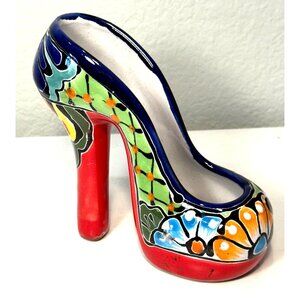 Talavera High Heel Mexican Hand Painted Pottery Ceramic Shoe Planter/ Trinket